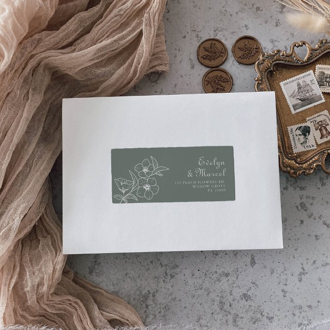 Boho Green Destination Floral Wedding Return  Label (Creator Uploaded)
