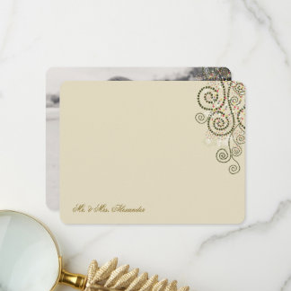 Boho Green Dots & Spirals Elegant Wedding Photo Thank You Card