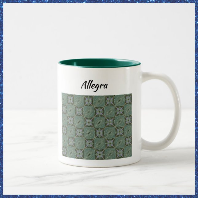 Boho Green Ethnic Batik Print Two-Tone Coffee Mug (Creator Uploaded)