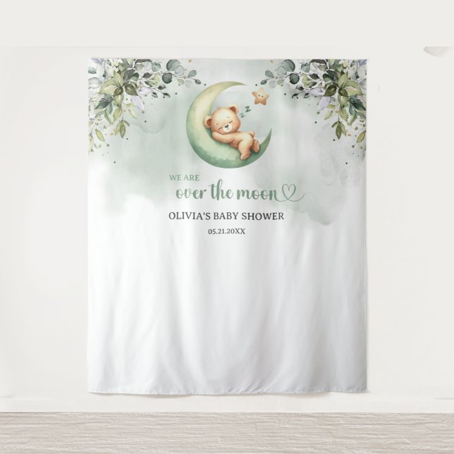 Boho green eucalyptus gender neutral teddy bear tapestry (Front)