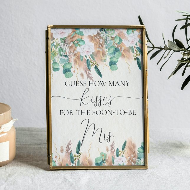 Boho Green Eucalyptus Pampas Guess Kisses Game Poster (Creator Uploaded)