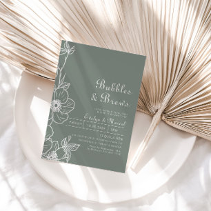 Boho Green Floral Bubbles & Brews Bridal shower Invitation