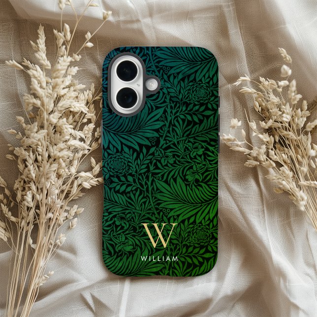 Boho Green Floral Gold Monogram Name Case-Mate iPhone Case (Creator Uploaded)