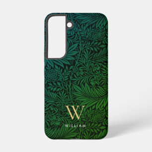 Boho Green Floral Gold Monogram Name Samsung Galaxy Case