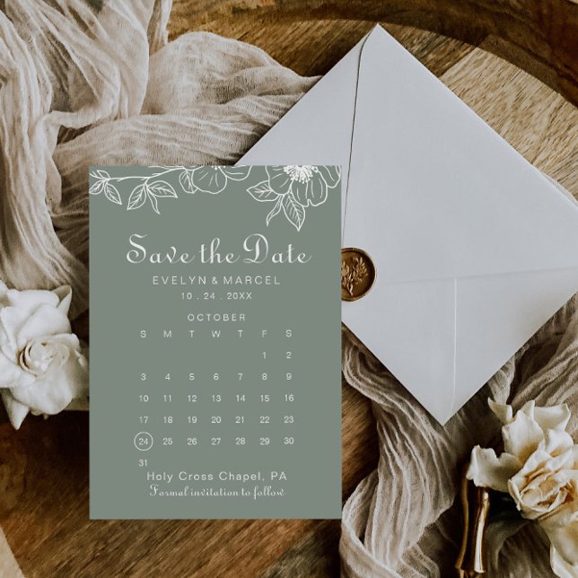 Boho Green Floral Save the Date Calendar (Creator Uploaded)