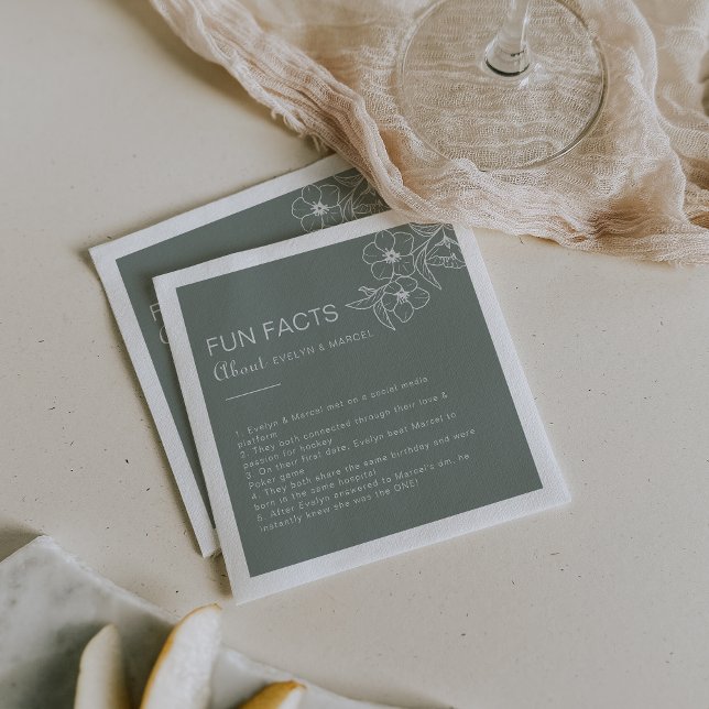 Boho Green Floral Trivia Fun Facts Wedding   Napkin (Creator Uploaded)
