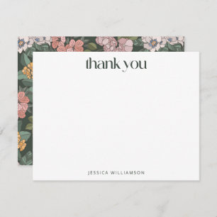 Boho Green Floral Wildflower Custom Stationery Thank You Card