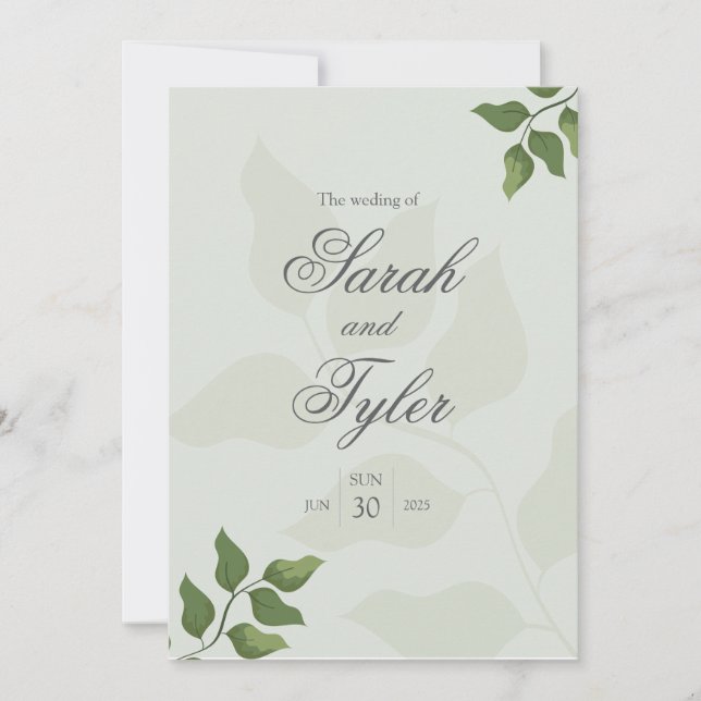 Boho Green Foliage Elegant Wedding Invitation (Front)