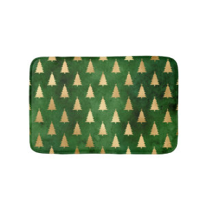 Boho Green Gold Trees Christmas Bath Mat