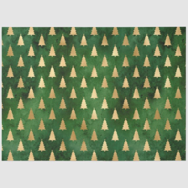 Boho Green Gold Trees Christmas Tissue Paper (Front)