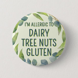 Boho Green Leaves Food Allergy 6 Cm Round Badge