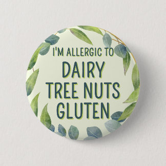 Boho Green Leaves Food Allergy 6 Cm Round Badge