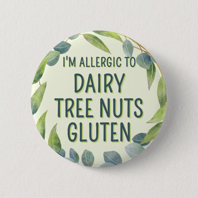 Boho Green Leaves Food Allergy 6 Cm Round Badge (Front)