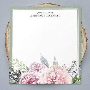 Boho Green Leaves Pink Floral Name Template Notepad