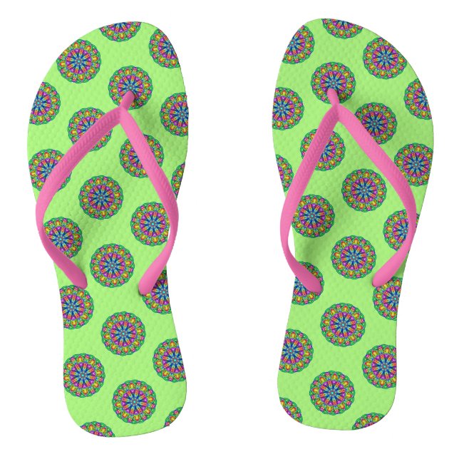 Boho Green Mandala Pattern Pair of Flip Flops (Footbed)