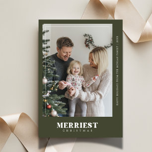 Boho Green Merriest Christmas Christmas Photo Card