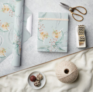 Boho Green Mint Watercolor Eucalyptus Floral Wrapping Paper