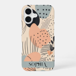 Boho Green Peach Personalised iPhone 16 Case