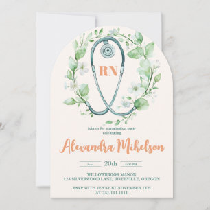 Boho Green Photo Watercolor Nursing School Gradua Invitation