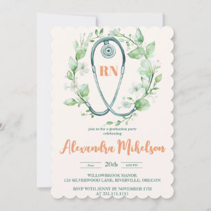 Boho Green Photo Watercolor  Nursing School Gradua Invitation