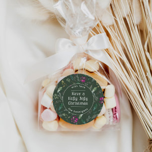 Boho Green Pink Botanicals Custom Holiday Sticker