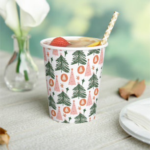 Boho Green Pink Orange Christmas Trees Paper Cups