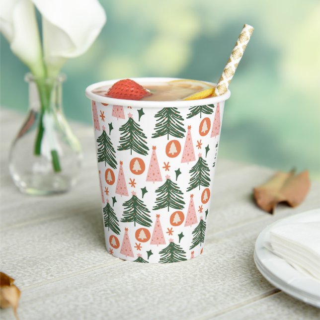 Boho Green Pink Orange Christmas Trees  Paper Cups (Insitu)