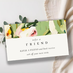 Boho Green Pink Painted Floral Refer A Friend Business Card