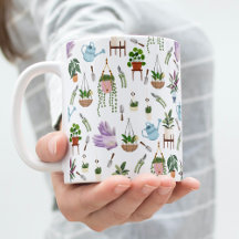 Boho Green Potted Plant Pattern Coffee Mug