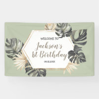 Boho Green Sage Boy Wild One Birthday Large Banner