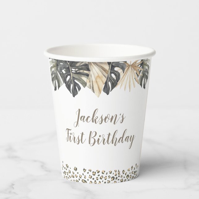 Boho Green Sage Wild One Birthday Paper Cup (Back)