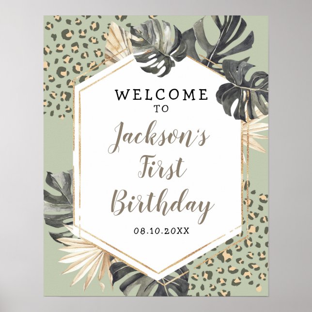 Boho Green Sage Wild One Birthday Welcome Sign (Front)