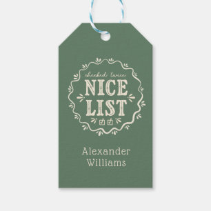 Boho Green Santa’s Nice List Christmas Gift Tag