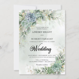 Boho Green succulents and eucalyptus watercolor  Invitation
