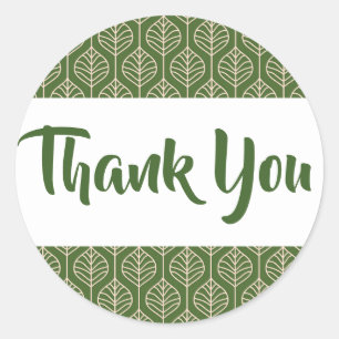 Boho Green Thank You Leaves Wedding Party, Leaf Classic Round Sticker