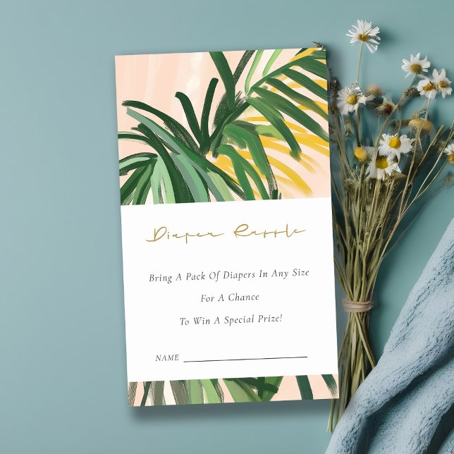 Boho Green Tropical Palm Diaper Raffle Baby Shower Enclosure Card (Creator Uploaded)