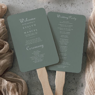 Boho Green Wedding Program Hand Fan
