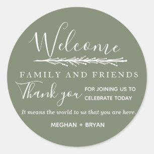 Boho Green Welcome to Our Wedding Classic Round Sticker