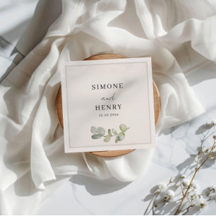 Boho Green & White Watercolor Eucalyptus Wedding Napkin