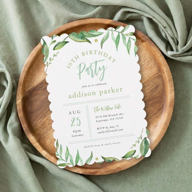 Boho Greenery 40th Birthday Party Invitation (Creator Uploaded)