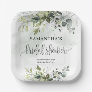 Boho greenery and gold Bridal Shower plates