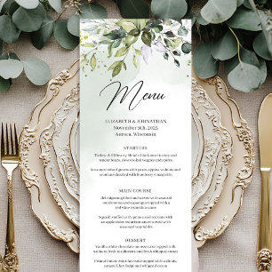Boho greenery and gold eucalyptus wedding menu