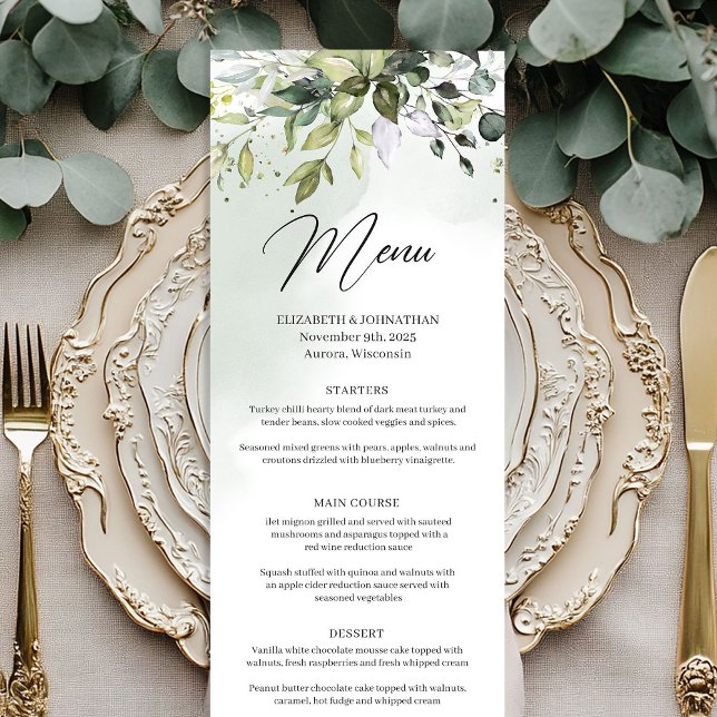 Boho greenery and gold eucalyptus wedding menu (Boho greenery and gold eucalyptus wedding menu)
