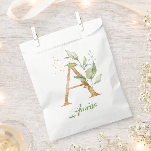 Boho greenery and gold foliage A monogram  Favour Bags (Clipped)
