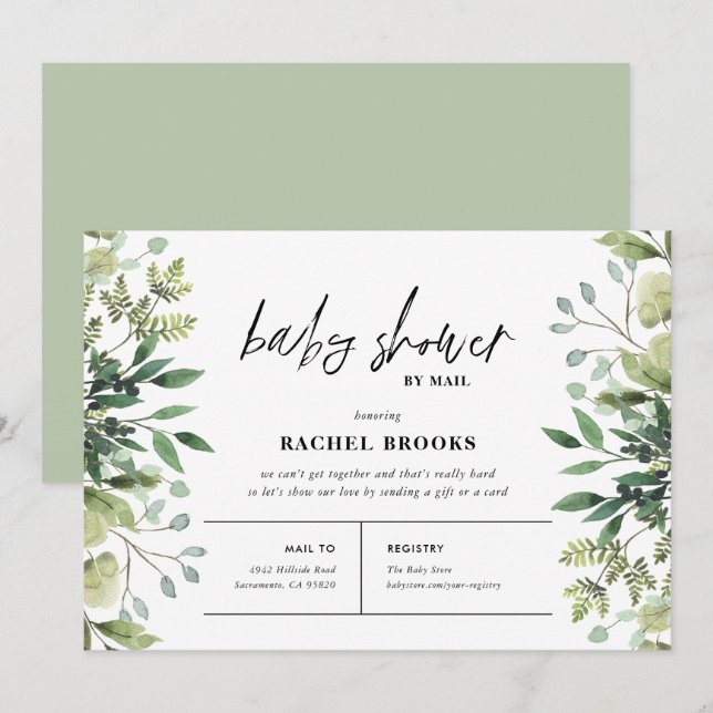Boho Greenery Baby Shower by Mail Invitation (Front/Back)