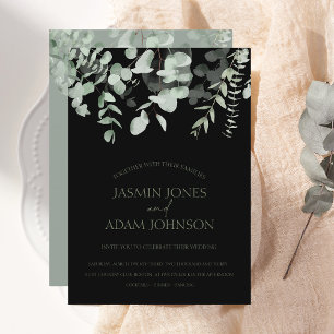 Boho Greenery Black Eucalyptus Wedding Invitation