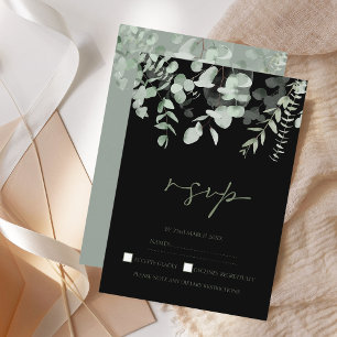 Boho Greenery Black Eucalyptus Wedding RSVP Card