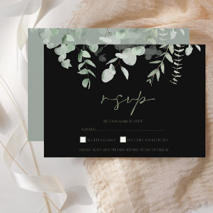 Boho Greenery Black Eucalyptus Wedding RSVP Card