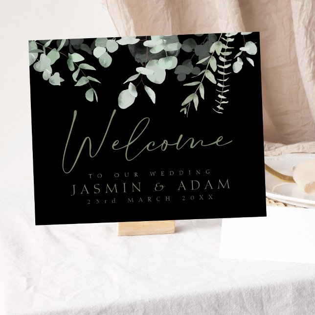 Boho Greenery Black Eucalyptus Wedding Sign (Creator Uploaded)