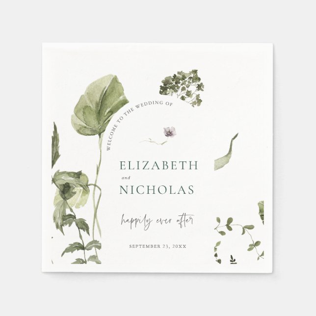 Boho Greenery Botanical Wedding Napkins (Front)